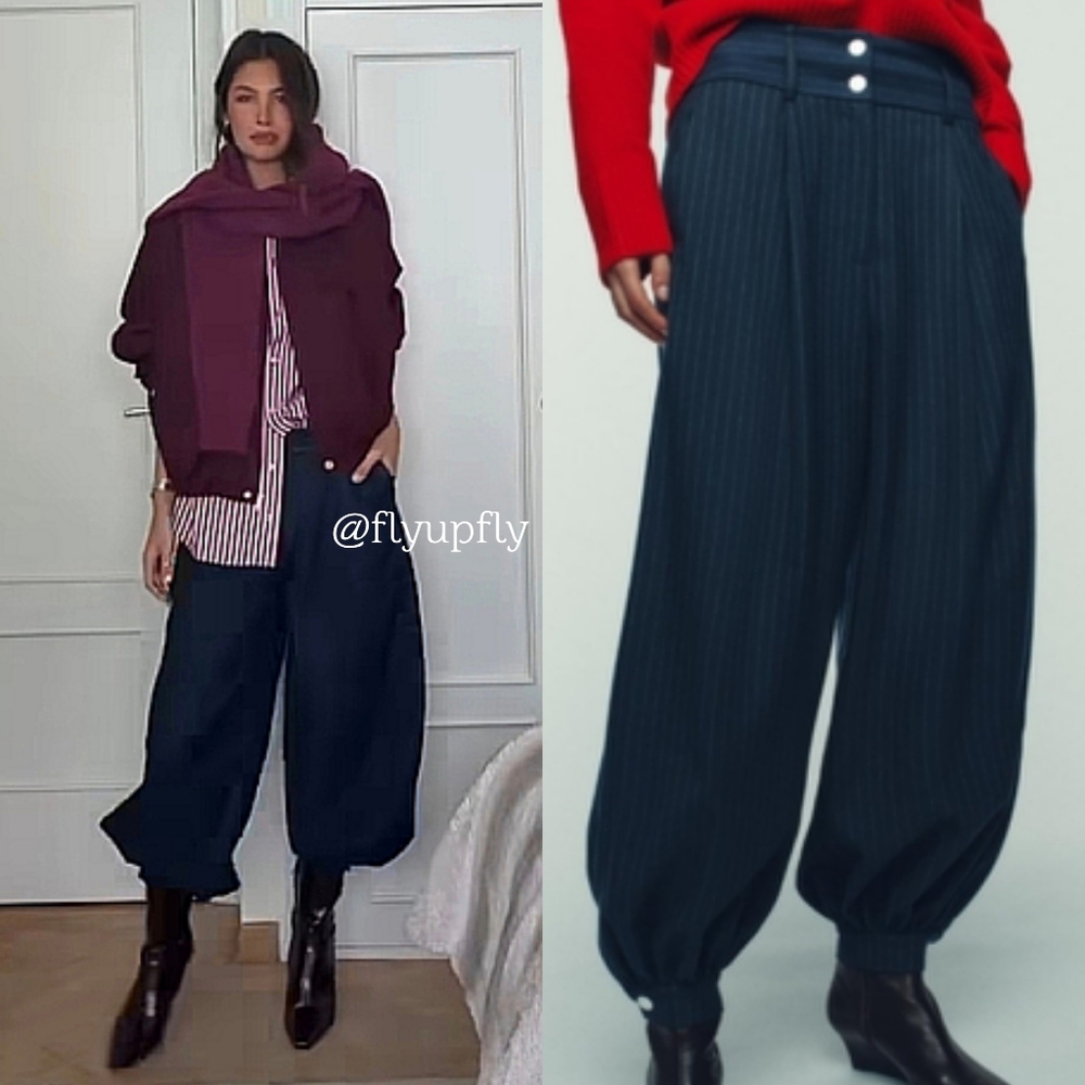 ZARA PINSTRIPE BALLOON PANTS NAVY SIZE L